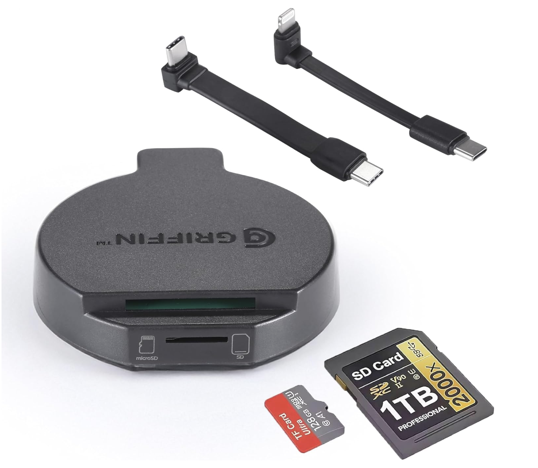 Griffin Magnetic USB-C Card Reader & Writer, Micro SD & SD Card Adapter for Android and Apple, Portable USBC File Transfer Device for Phone, Tablet, or Laptop 